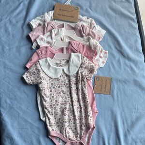Pink Floral Baby Bodysuit 5-Pack - Soft Cotton One-Pieces